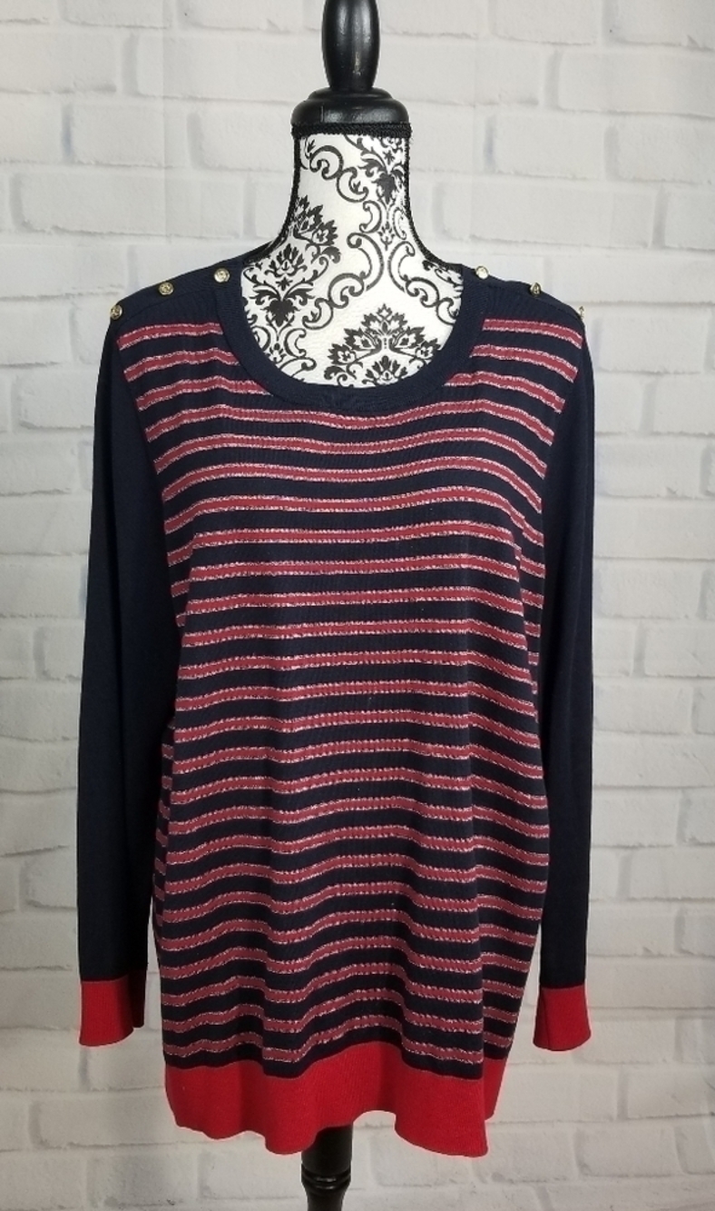 Talbots women's long sleeve striped print sweater plus size 2x stretch knit b8